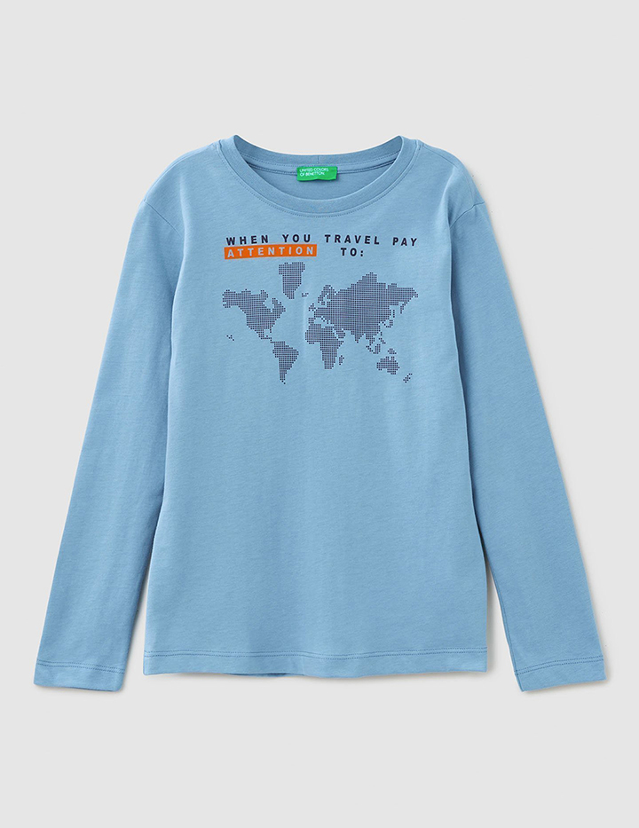 

Лонгслив для мальчиков Benetton цв. голубой р.128, 21A_3ATNC15EL