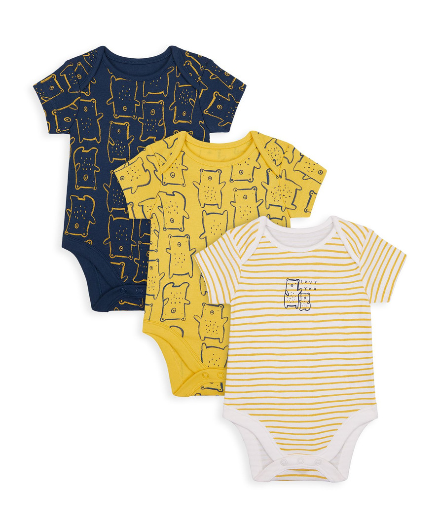 Боди детское Mothercare MC-YA004, белый, желтый, синий, 92, 3 шт Индия белый,  желтый,  синий