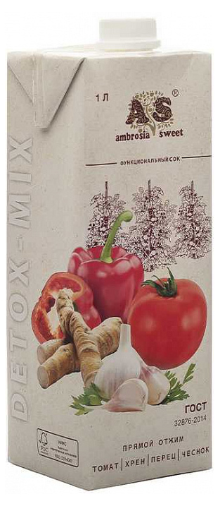 

Сок Ambrosia Sweet томат-перец-чеснок-хрен прямого отжима 1 л