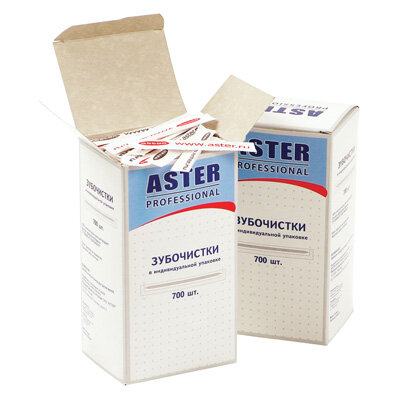 Зубочистки деревянные Aster Professional в отдельных бумажных упаковках 700 штук, 86865