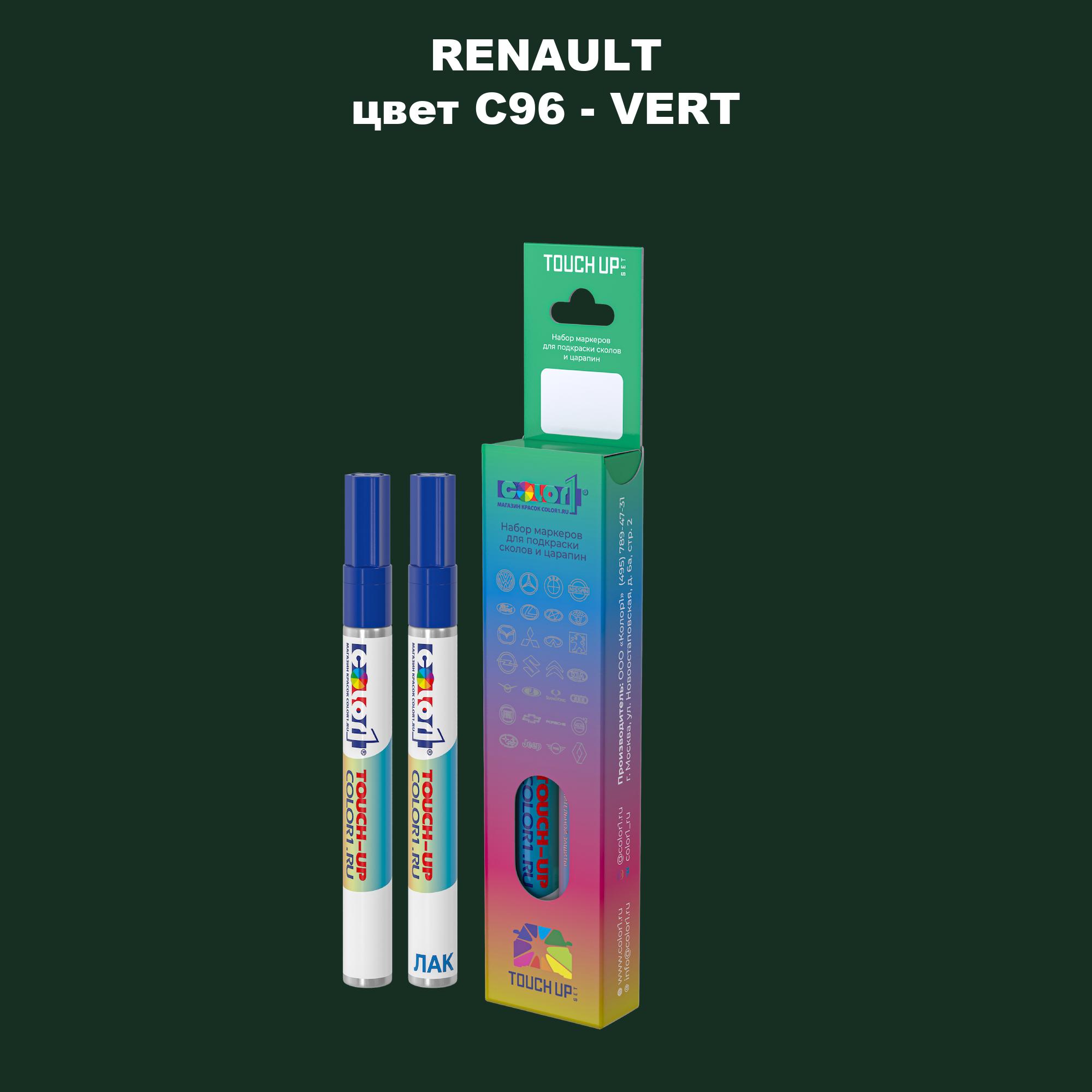 

Маркер с краской COLOR1 для RENAULT, цвет C96 - VERT, Прозрачный