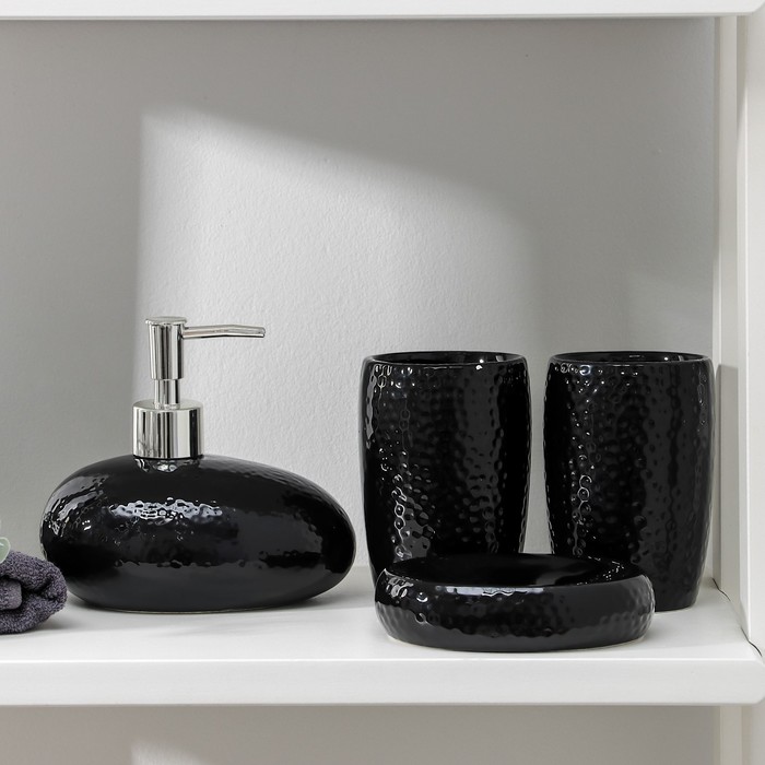 фото Набор аксессуаров для ванной комнаты «камни», 4 предмета (дозатор 450 мл, мыльница, 2 стак nobrand