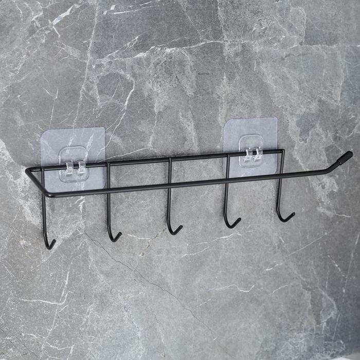 фото Держатель для кухонных принадлежностей настенный доляна, 5 крючков, 28×8×8 см, цвет чёрный nobrand