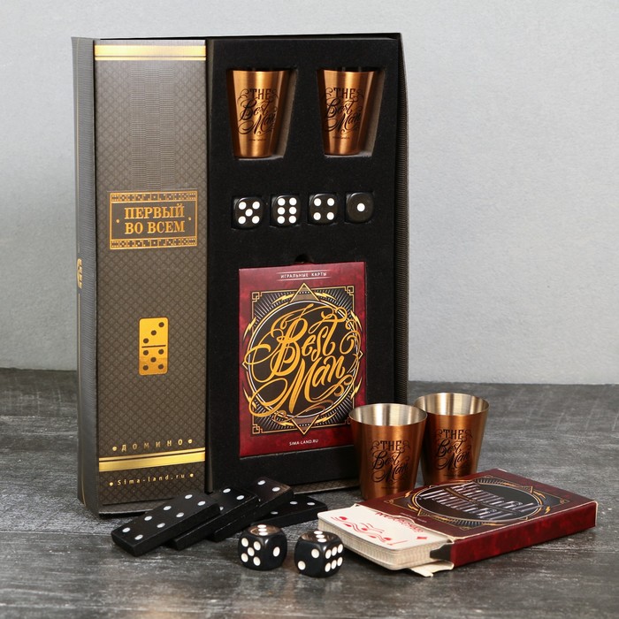 

Подарочный набор The best man: карты, домино, стопки 2 шт, кости игральные 4 шт