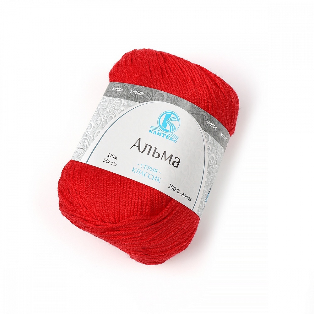 

Пряжа Камтекс Альма, 100% хлопок, 250 г, 170 м, цвет 046, красный