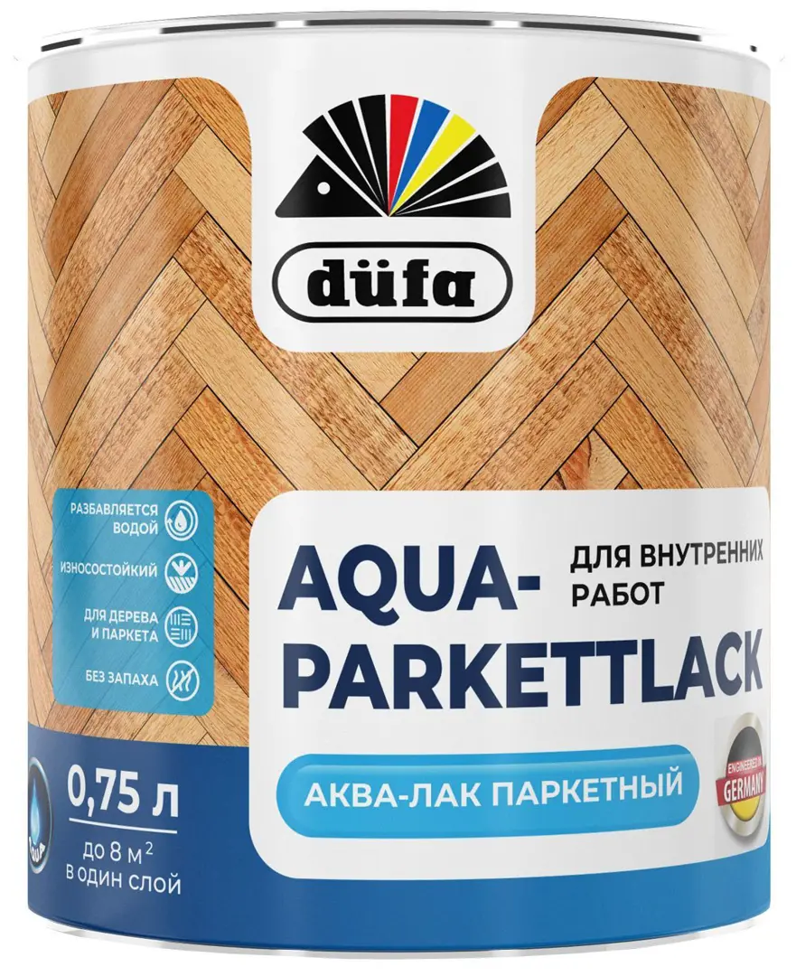 Лак паркетный Dufa Aqua-Parkettlack шелково-матовый прозрачный 0.75 л защитный орматек aqua save s 1400 2000