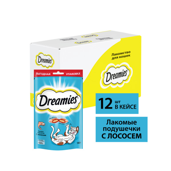

Лакомство Dreamies для взрослых кошек, с лососем, 12x140 г