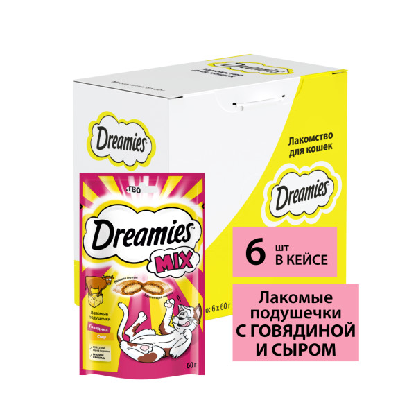 

Лакомство Dreamies MIX для взрослых кошек, с говядиной и сыром, 6 шт по 60 г