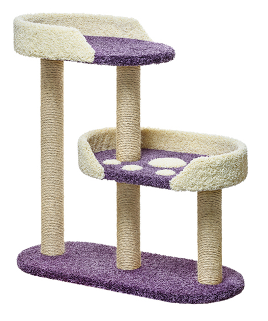 Комплекс для кошек Пушок, серый, черный, 2 уровня, 100 х 40 х 100 см