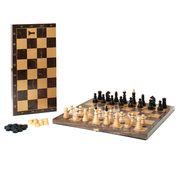 фото Игра 2в1 малая венге, рисунок золото с обиходными деревянными шахматами объедовские фабрика игр