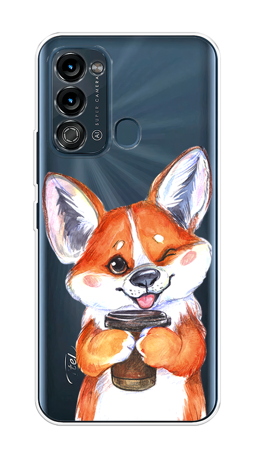 

Чехол на Itel Vision 3 "Корги с кофе", Оранжевый;белый, 3200850-4