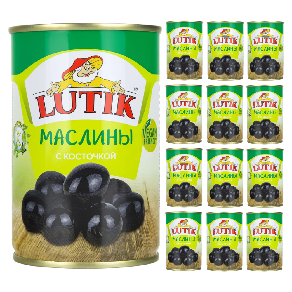 Маслины Lutik с косточкой, 12x280 г