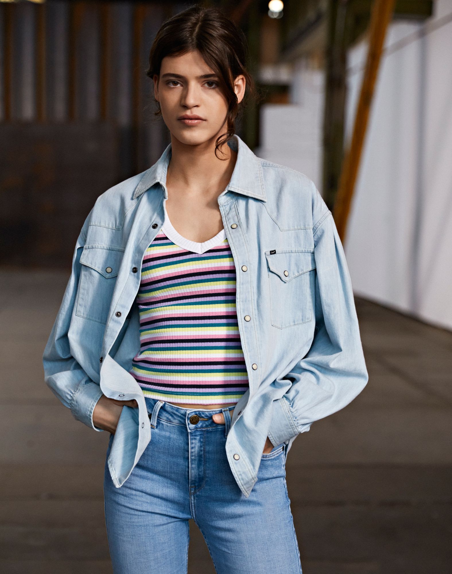 

Рубашка женская Lee Regular western shirt голубая M, Голубой, Regular western shirt