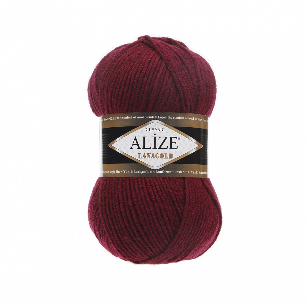 

Пряжа Alize LanaGold, шерсть, акрил, 5х100 г, 240 м, цвет 057 бордовый