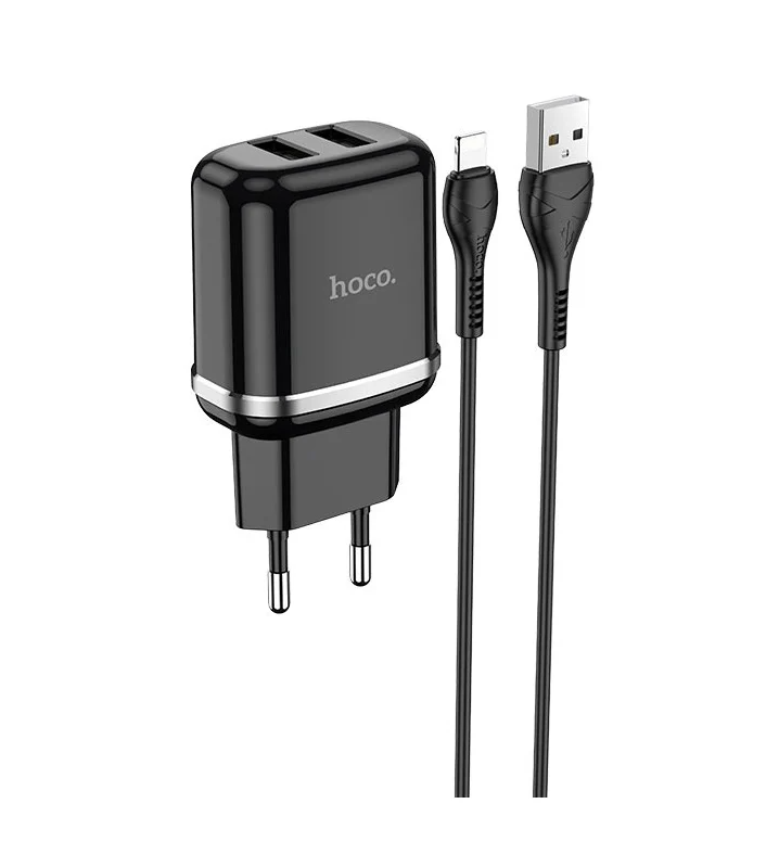 

Сетевое зарядное устройство Hoco N4, 2хUSB, 2.4 А, кабель Lightning, 1 м, черное