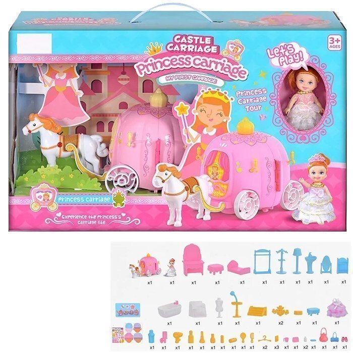 

Игровой набор 074QL Карета принцессы с аксесс. в коробке РАСПРОДАЖА, Разноцветный