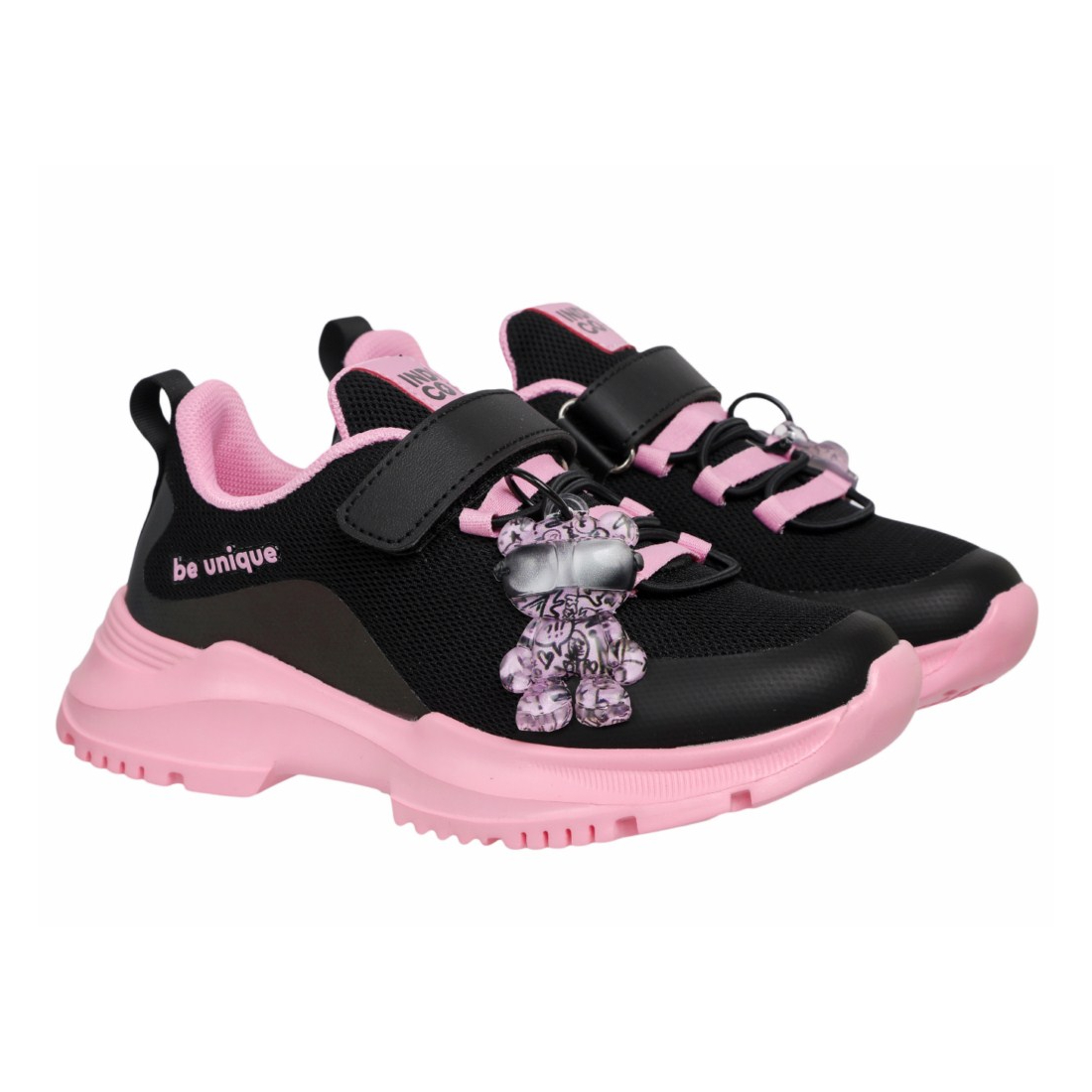 Кроссовки Indigo Kids для девочек, размер RU 35, черные и розовые, 92-079A