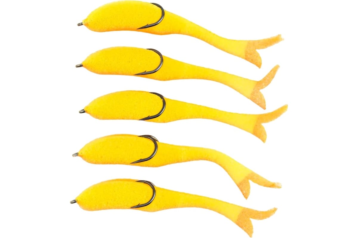

Поролоновая рыбка YAMAN Devious Minnow на двойнике, р. 105 мм, цвет 20 UV (5 шт.), Желтый;оранжевый