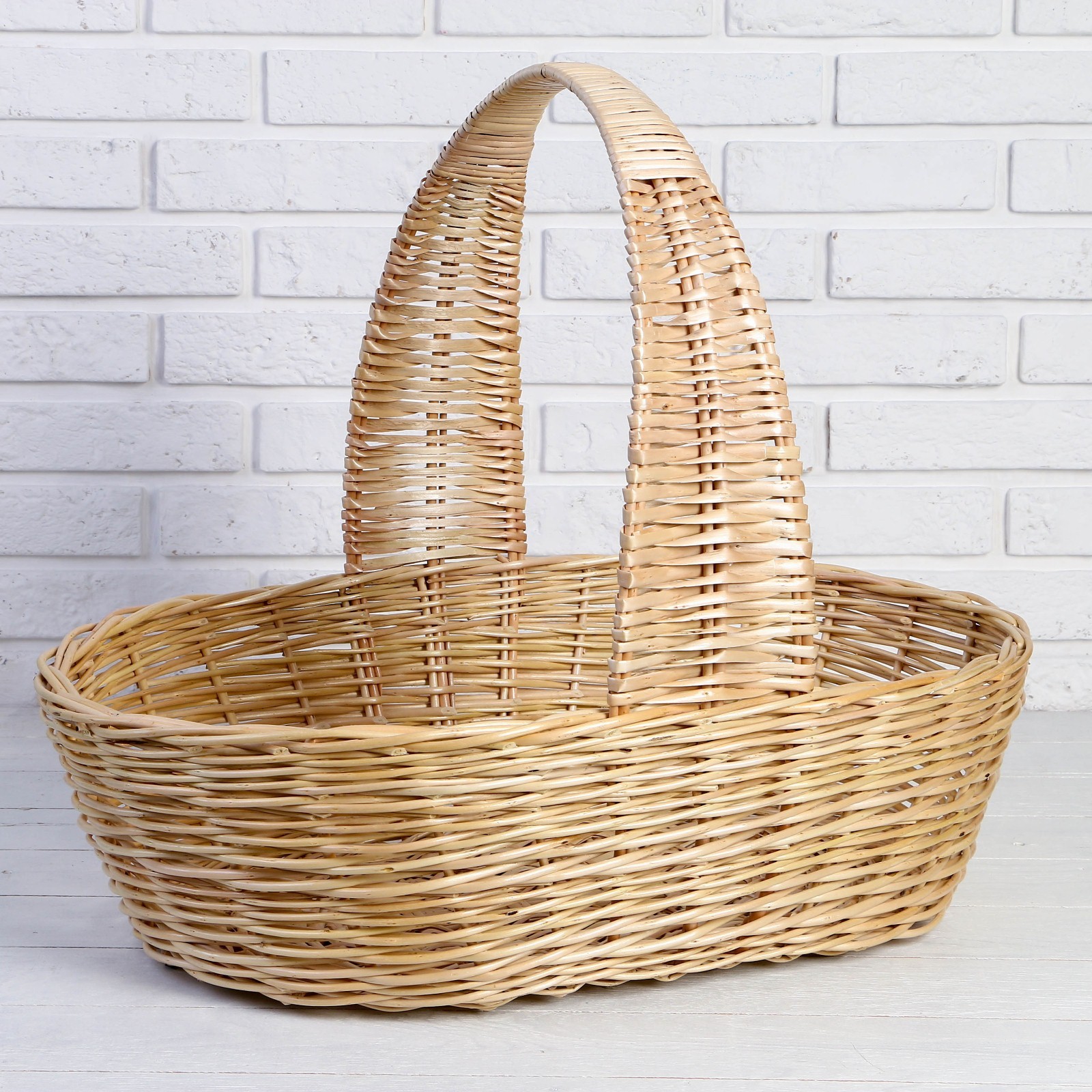 

Корзина продуктовая, 62x41x18/50 см, ручное плетение, ива, Бежевый