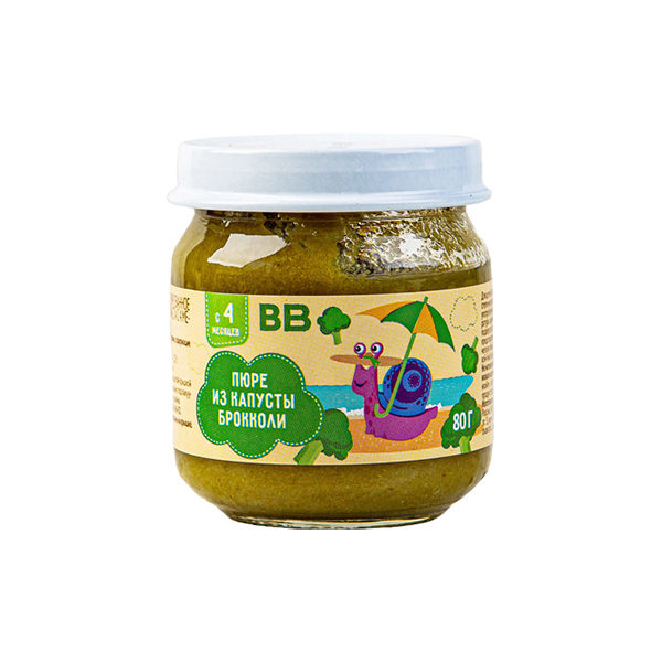 

Пюре ВкусВилл брокколи с 4 месяцев 80 г, из брокколи