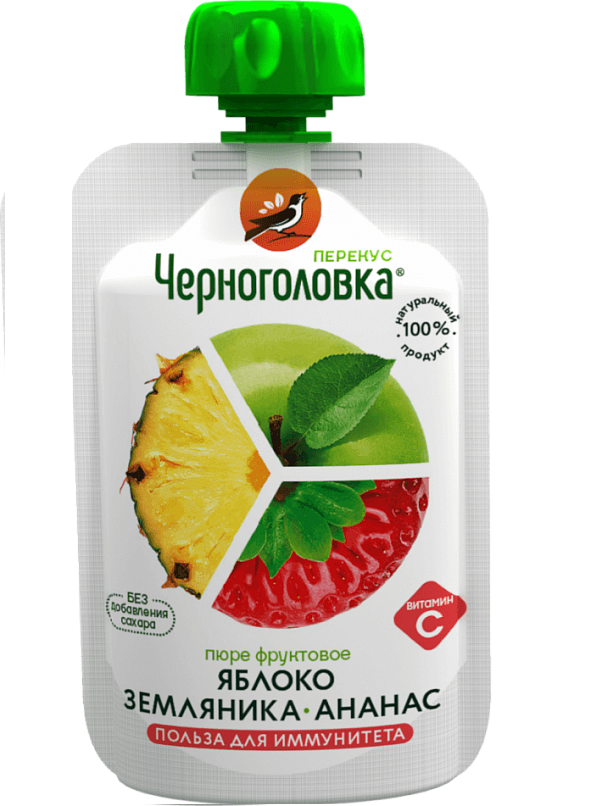 

Пюре Черноголовка Перекус яблоко-земляника-ананас с 3 лет 85 г