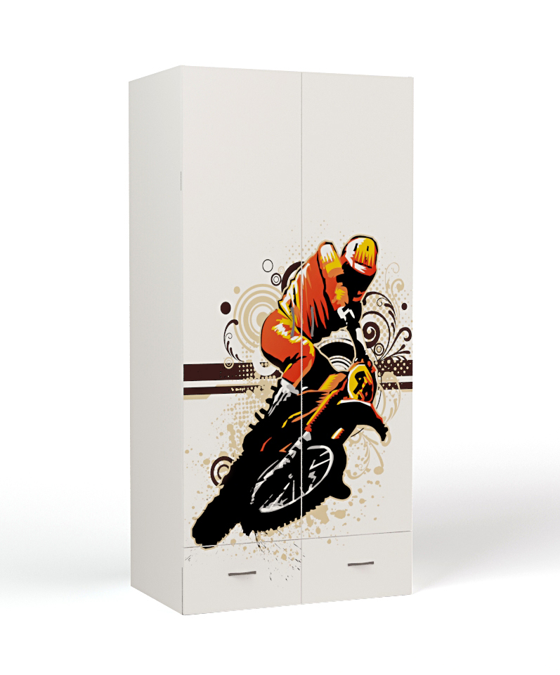

Шкаф детский ABC KING распашной Extreme Moto, белый, 90x197x60 см, 1008