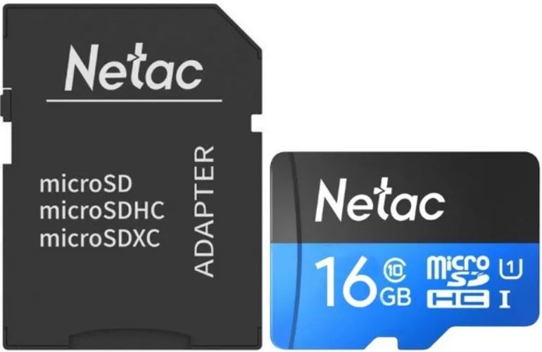 Карта памяти MicroSD 16GB Netac P500 Standard Class 10 UHS-I (90 Mb/s) + SD адаптер