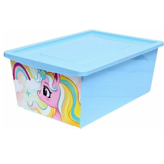 Ящик для игрушек с крышкой, «Радужные единорожки», объём 30 л, цвет светло-голубой ящик для игрушек с крышкой принцесса объём 30 л белый