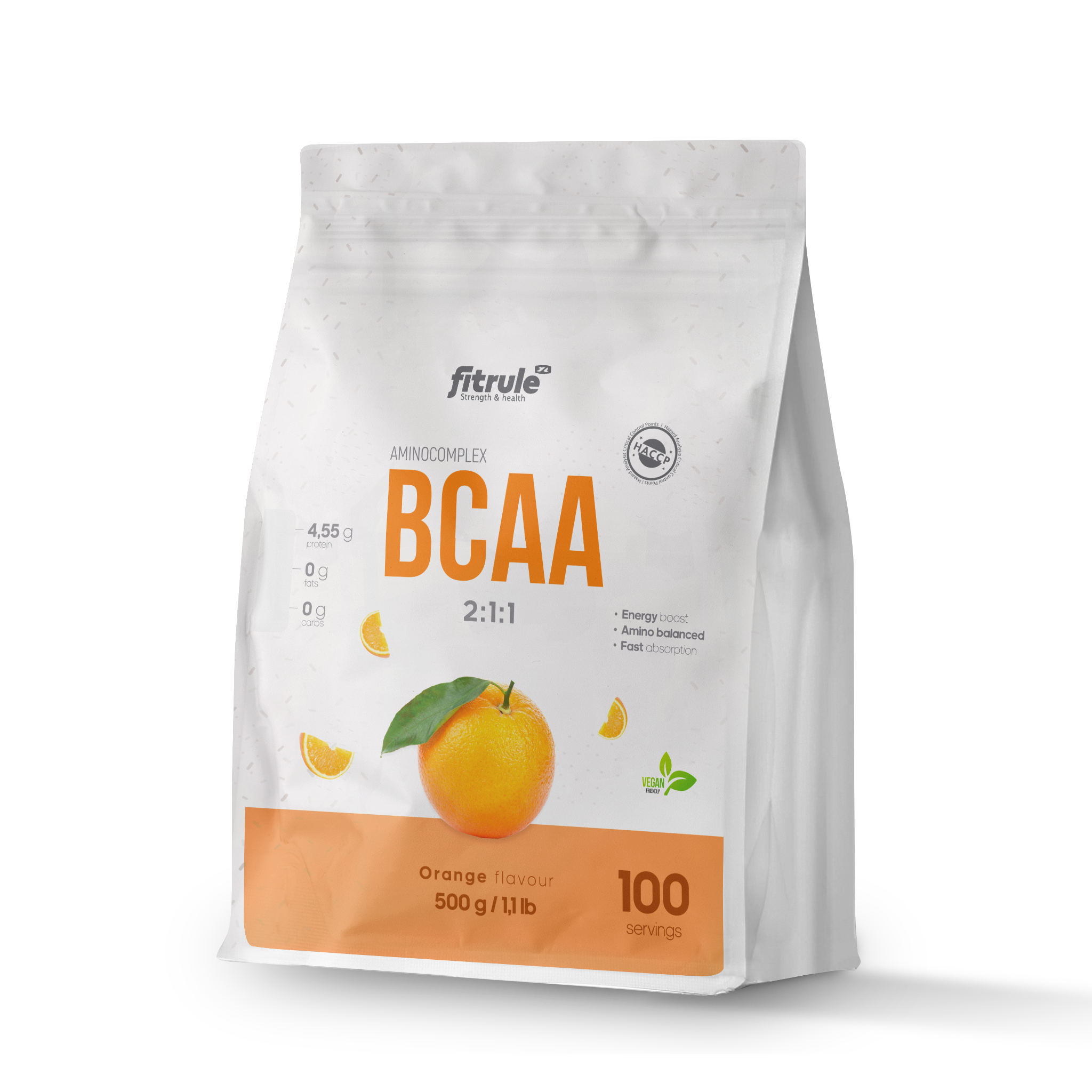 Аминокислоты Fitrule BCAA Powder апельсин, 500 г