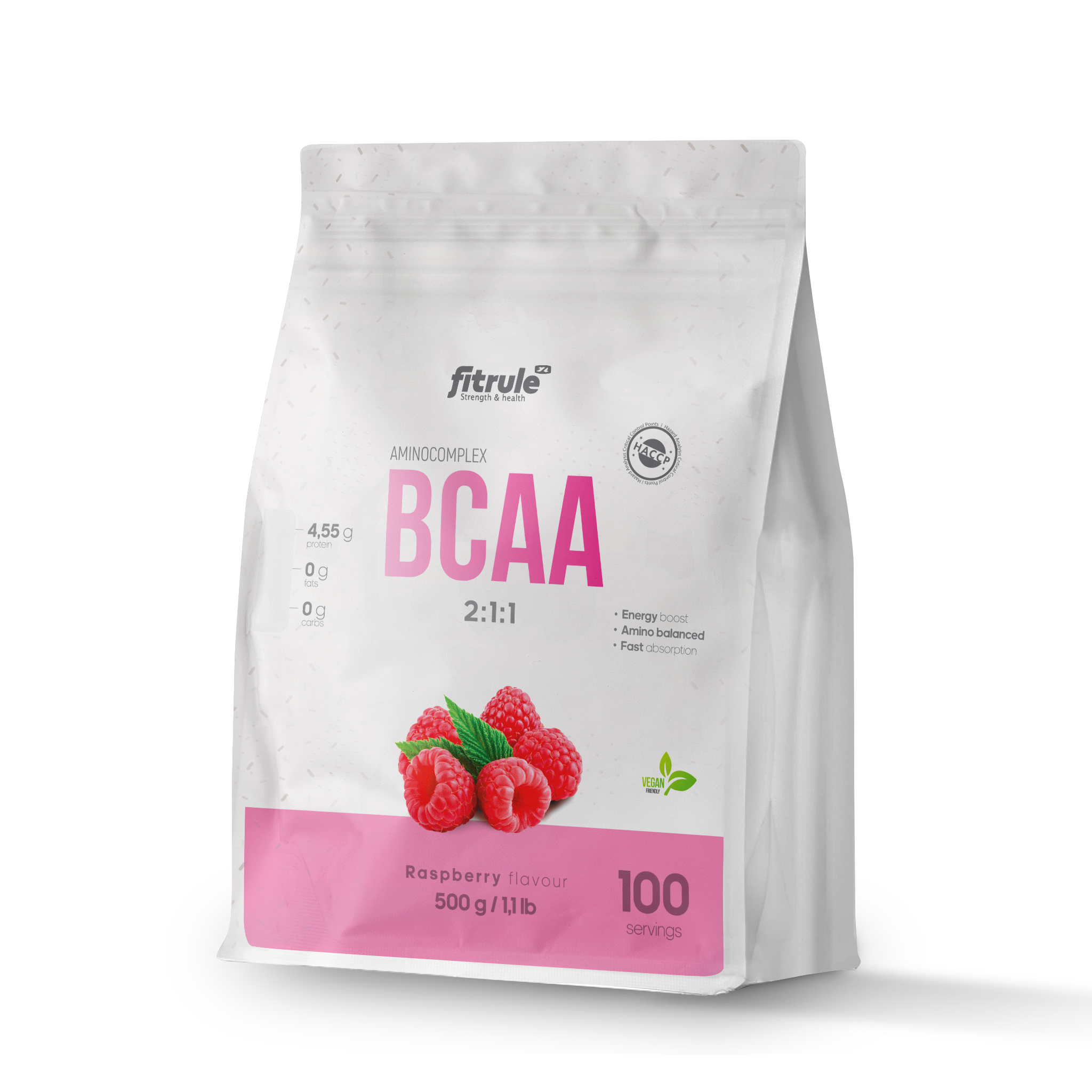 Аминокислоты Fitrule BCAA Powder малина 500 г 1490₽