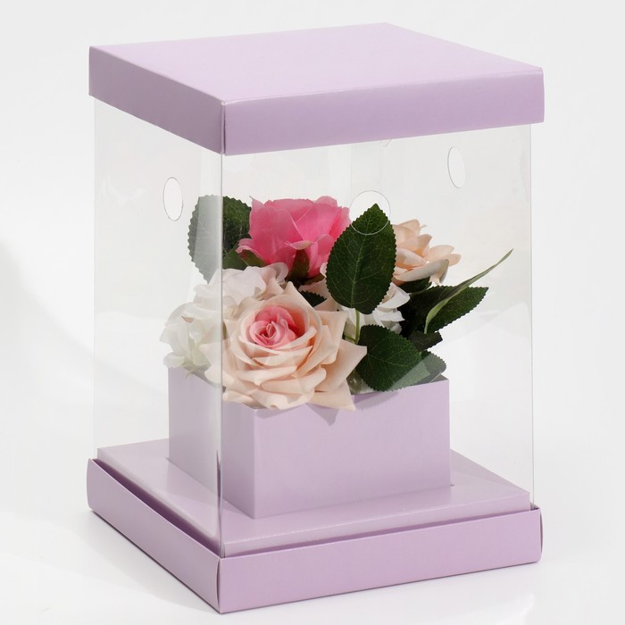 Коробка для цветов с вазой и PVC окнами складная «Лаванда», 16 х 23 х 16 см