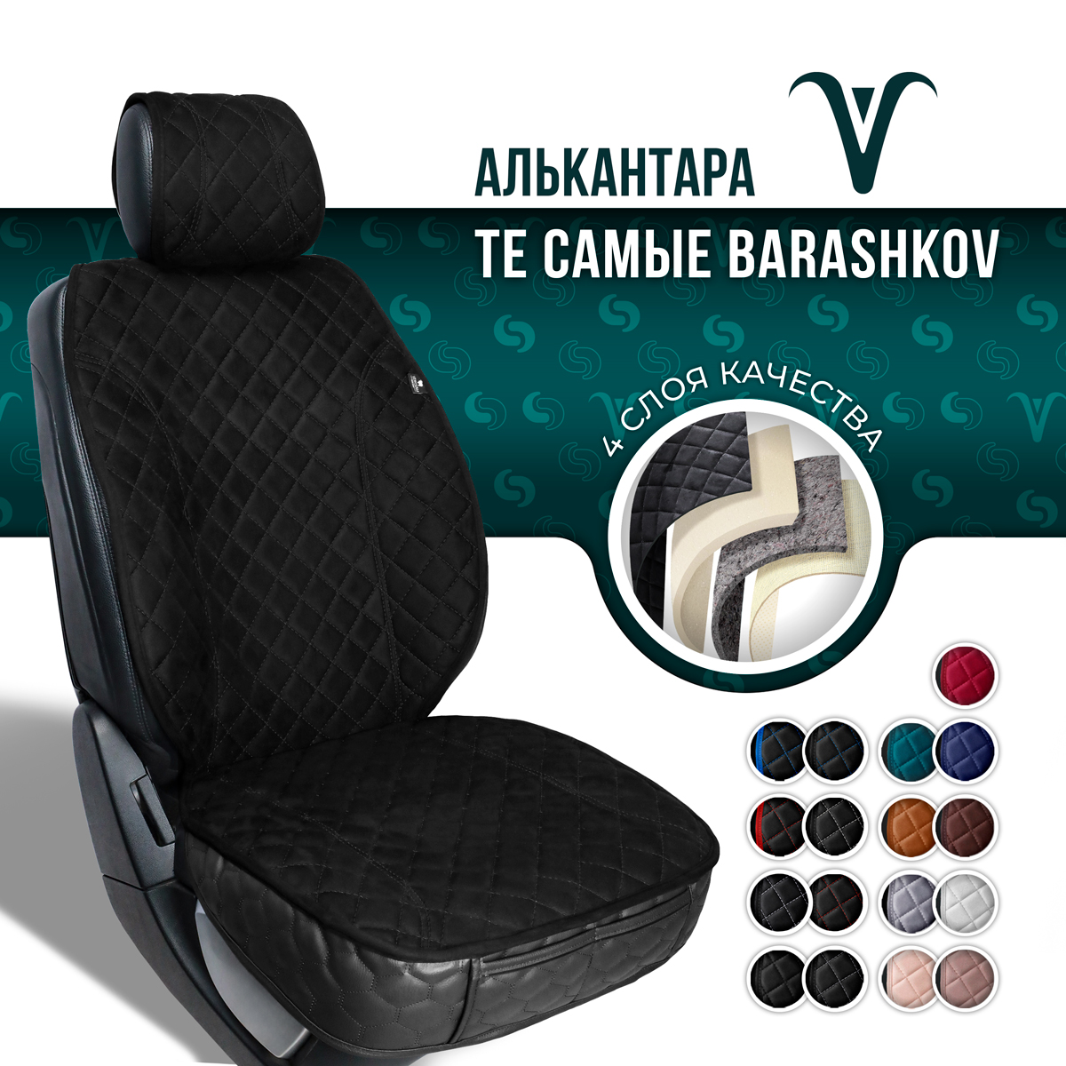 Накидка на сиденье автомобиля Barashkov с юбкой и боками из алькантары