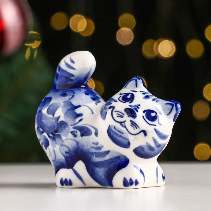 

Сувенир «Кот Васька», 7 см, гжель, Белый;синий