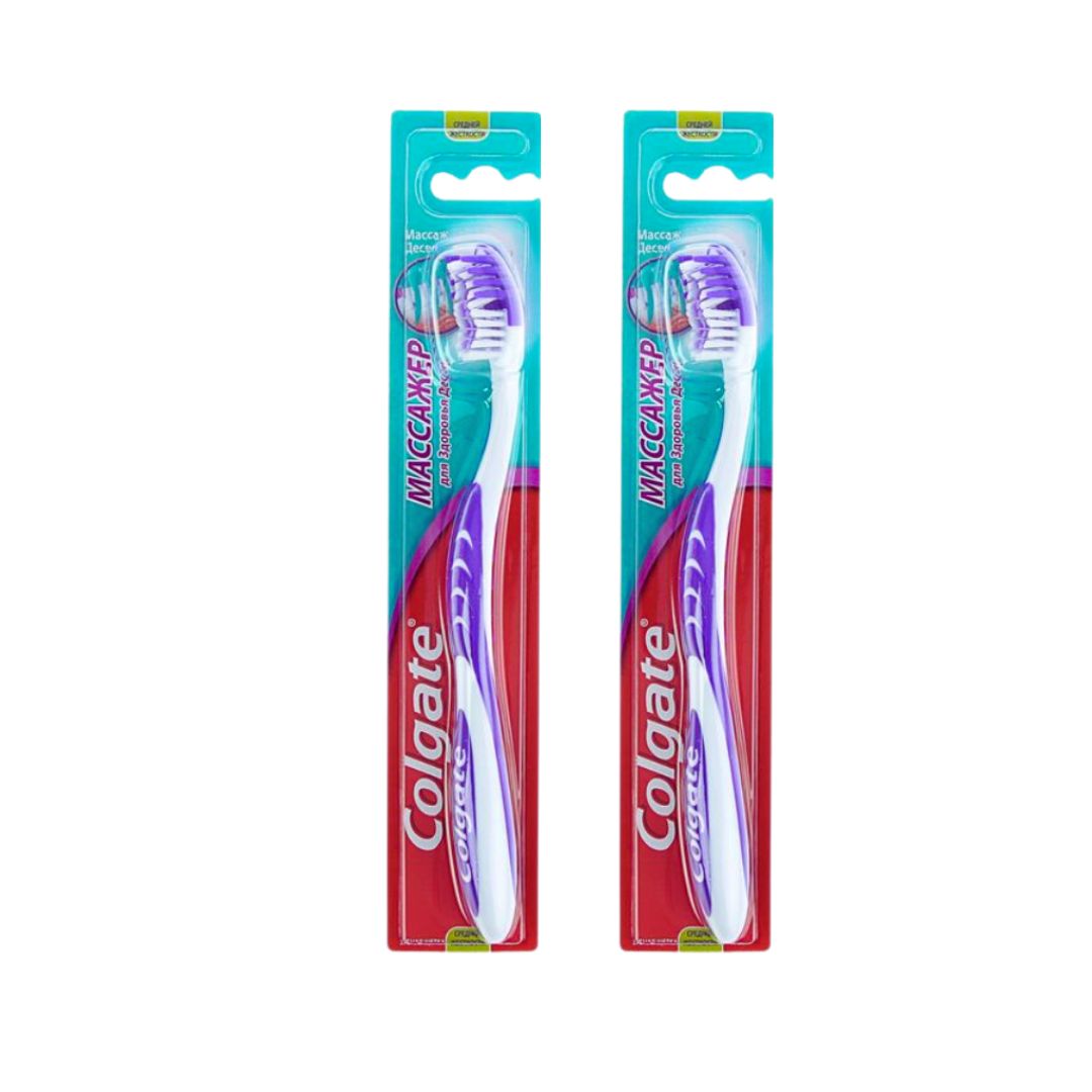 Зубная щетка Colgate массажная средняя жесткость 2 шт. зубная щётка rendal simply средняя жесткость 4 шт