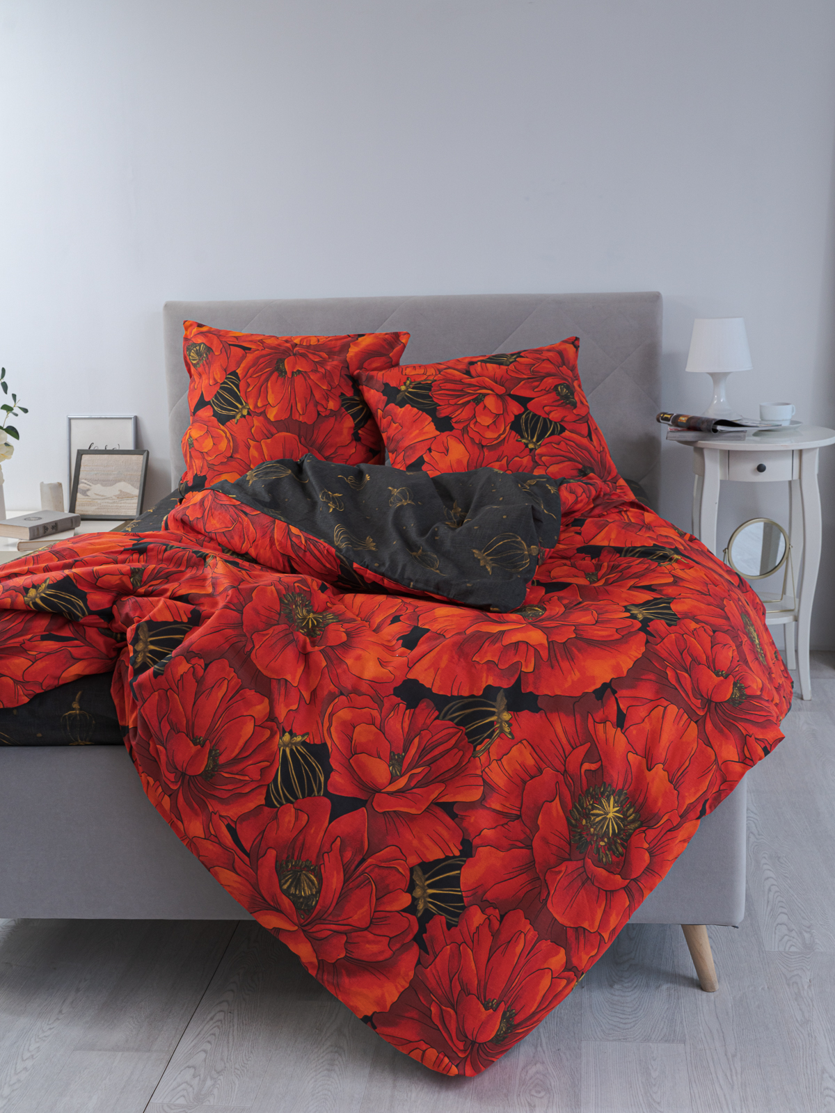 

Комплект постельного белья Павлина Маки евро бязь наволочки 70x70, Маки