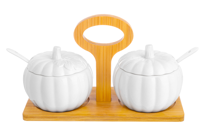 

Набор банок для хранения Elan Gallery 350 мл,2 шт, с крышками, с 2 ложками, Белый;коричневый