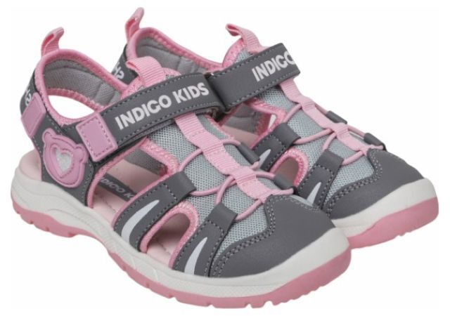 Босоножки Indigo Kids для девочек, размер RU 30, серые и розовые, 22-817D