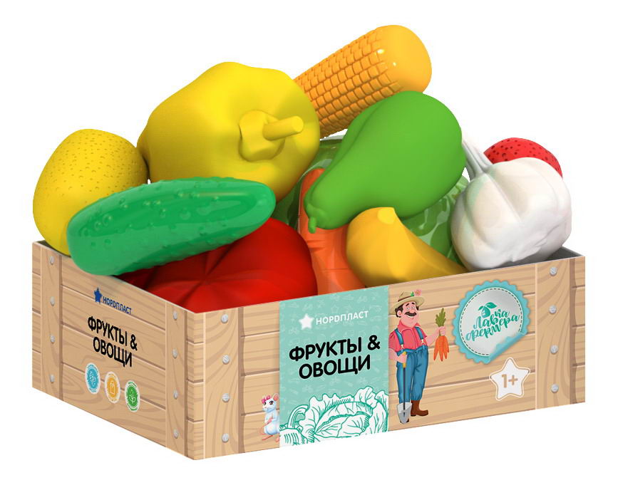 фото Игровой набор нордпласт фрукты и овощи, большой, в ящике, 12 предметов нордпласт ооо