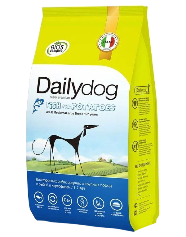 

DAILYDOG DAILYDOG ADULT MEDIUM & LARGE BREED FISH & POTATOES монобелковый для взрослых соб