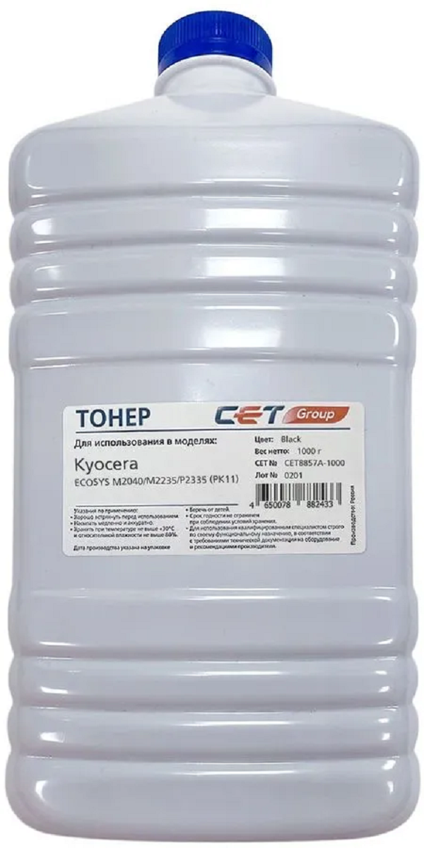 

Тонер CET PK11, для Kyocera Ecosys M2040/M2235/P2335, черный, 1000грамм, бутылка, PK11