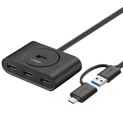 фото Хаб ugreen cr113 (40850) usb 3.0 hub with usb-c port, 1 м, черный