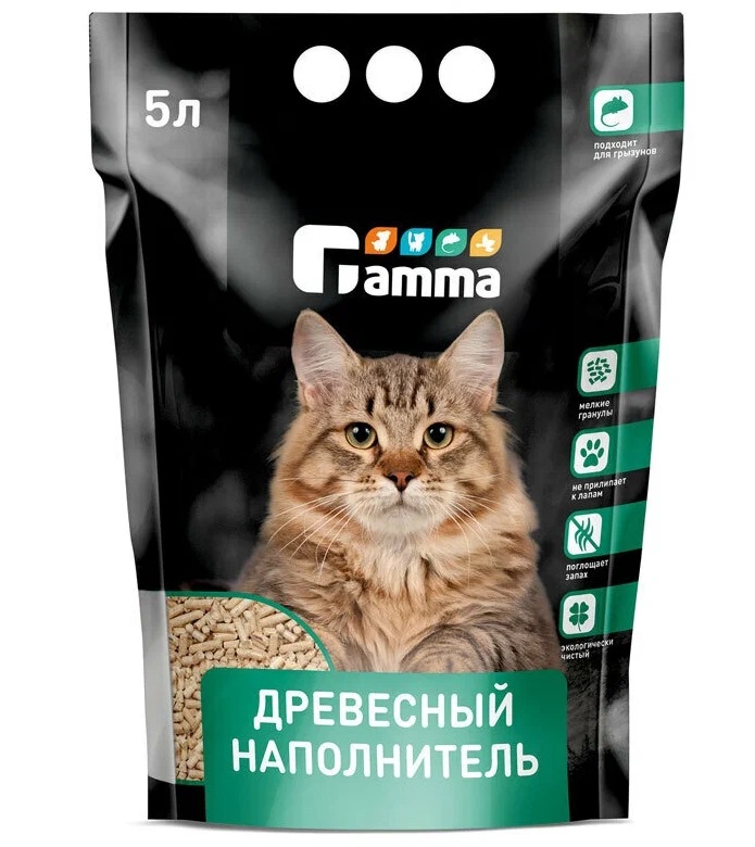 Впитывающий наполнитель Gamma древесный, мелкие гранулы, 5 л