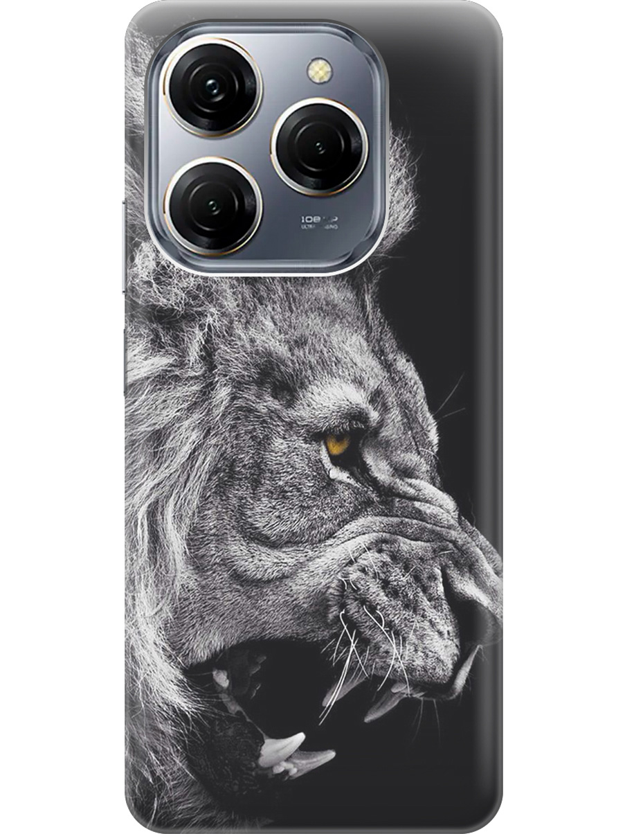 

Силиконовый чехол на Tecno Spark 20 Pro с рисунком "Морда льва", Серый;черный, 20011919
