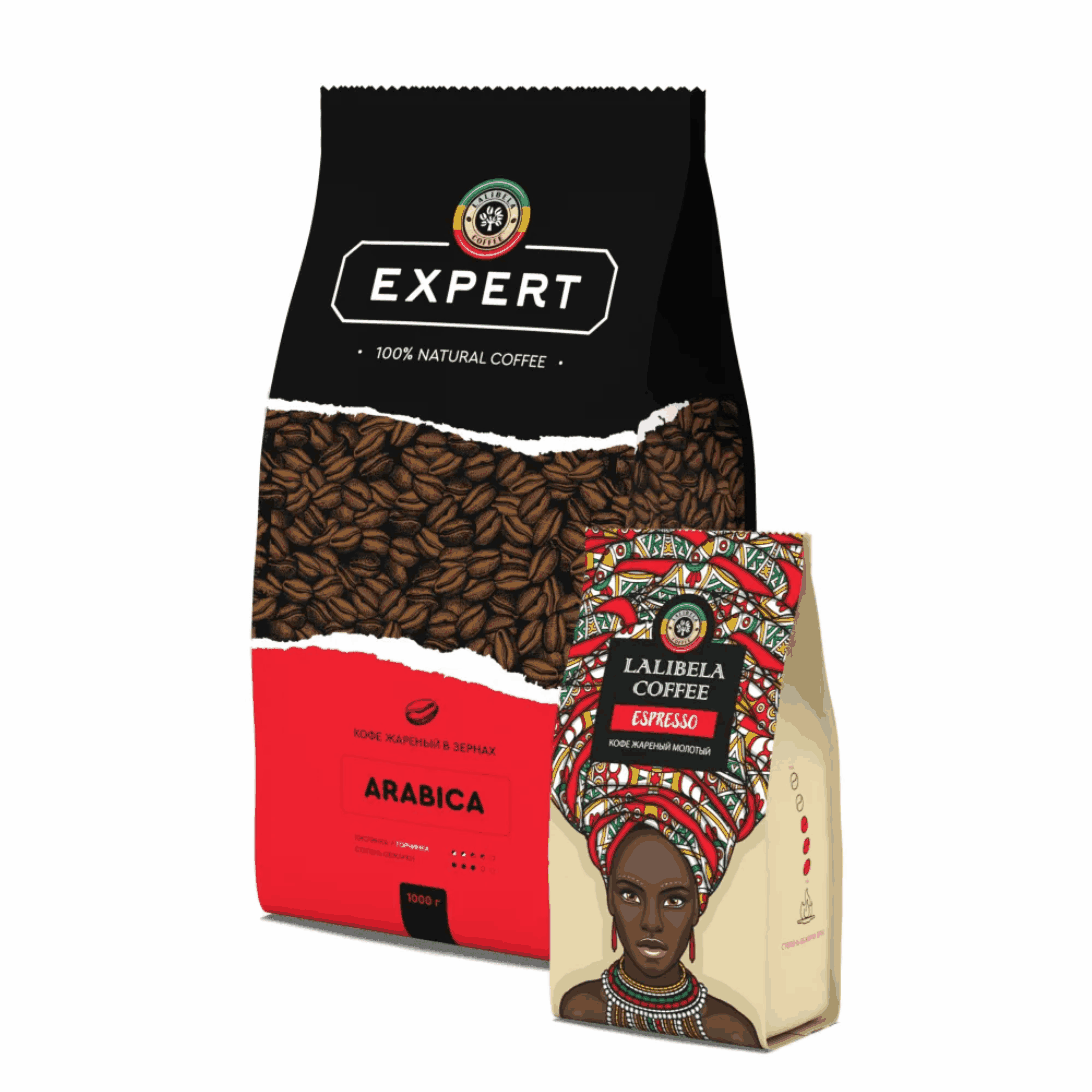 Набор кофе в зернах LALIBELA COFFEE Expert Arabica 1 кг + кофе молотый Espresso 200 г