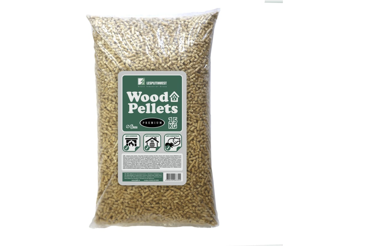 Древесные топливные гранулы 6 мм, хвойные, 15 кг ОАО Лесплитинвест 4690490063324