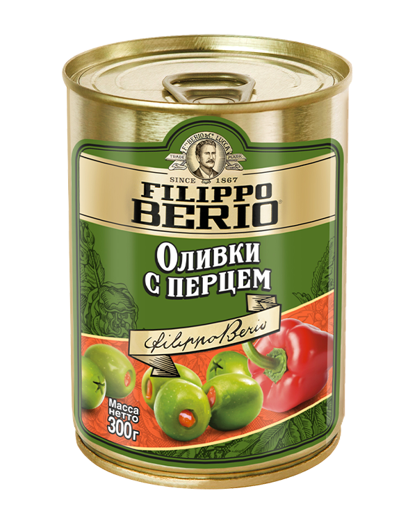 Оливки Filippo Berio зеленые с перцем 300 г