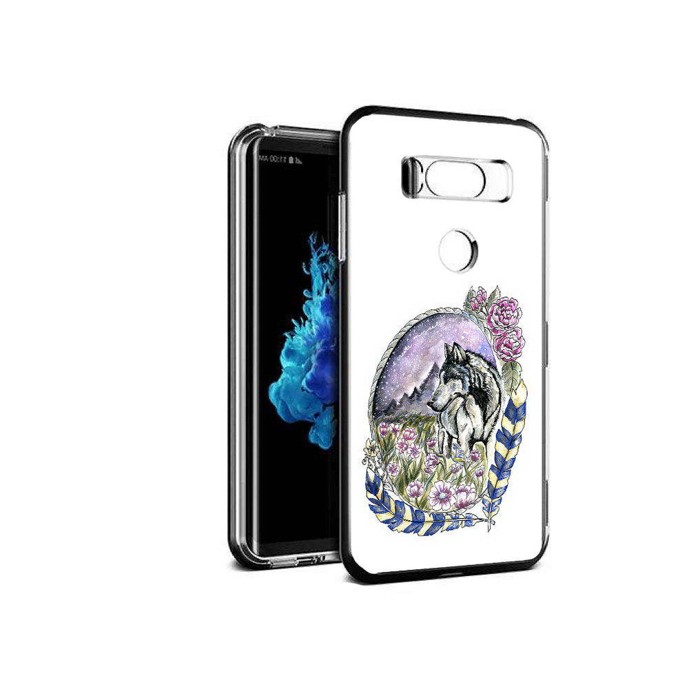 

Чехол MyPads Tocco для LG V30S нарисованный волк в цветах с перьями, Прозрачный, Tocco