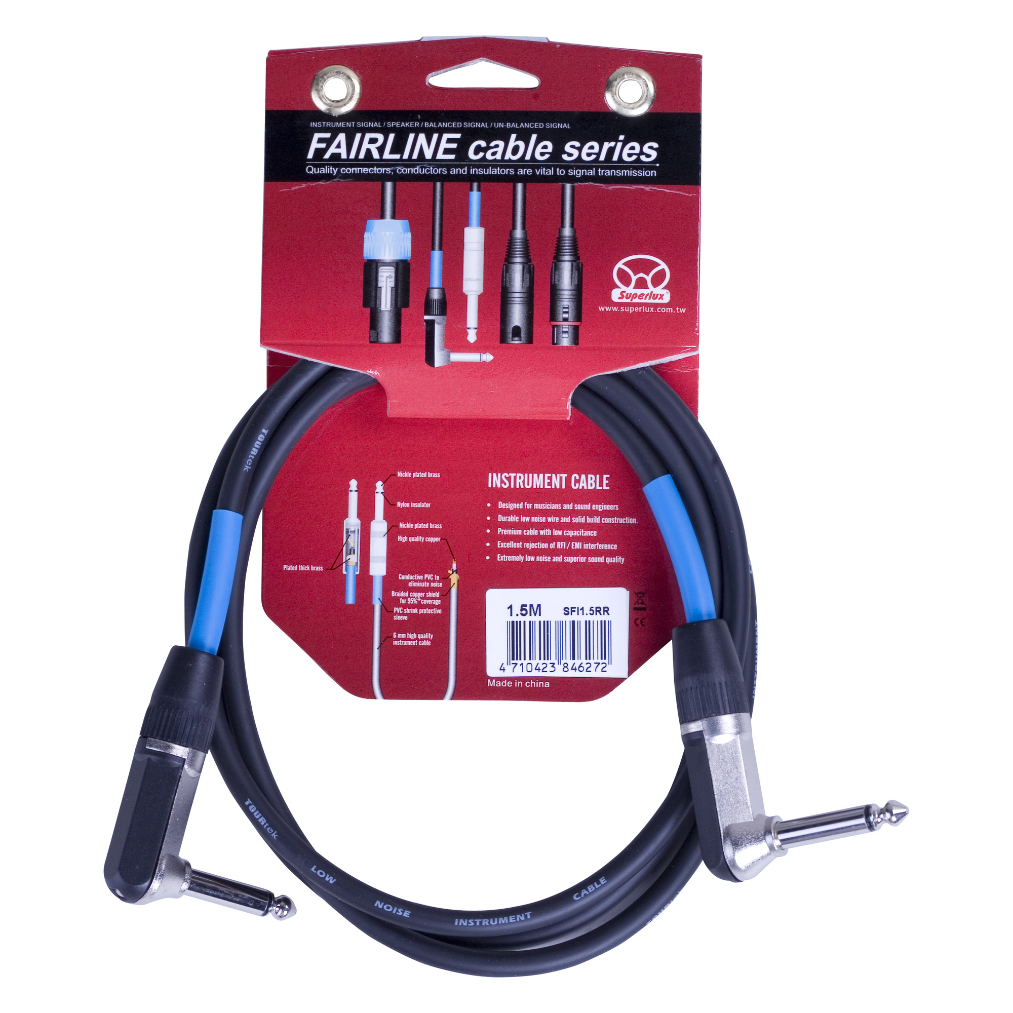 

Кабель аудио 1xJack - 1xJack SUPERLUX SFI1.5RR, SFI1.5RR