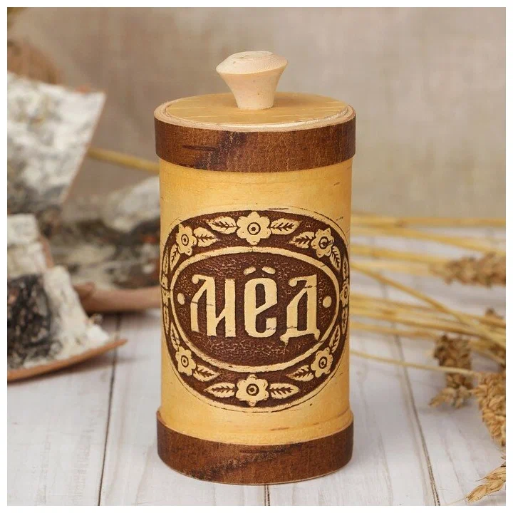 

Туес «Мёд», 6x6x15 см, береста, Бежевый