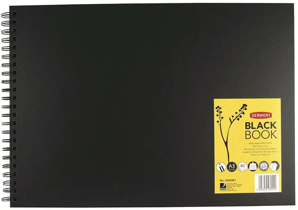 

Альбом для эскизов на спирали Derwent "Black Book" Пейзаж А3 40 л 200 г